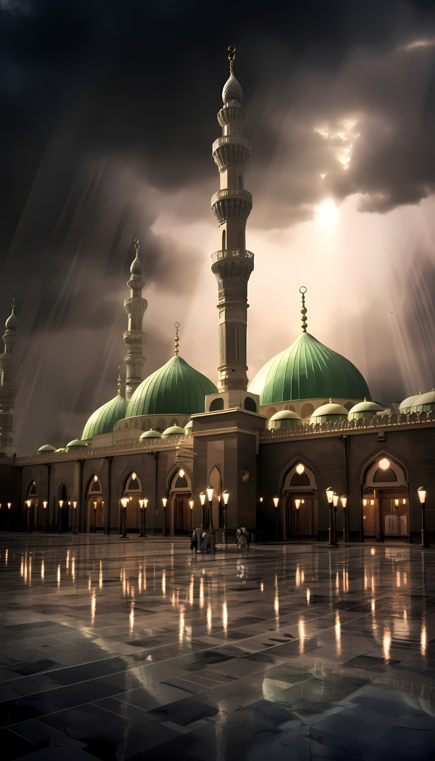 Peaceful mosque architecture for an Umrah travel planning page